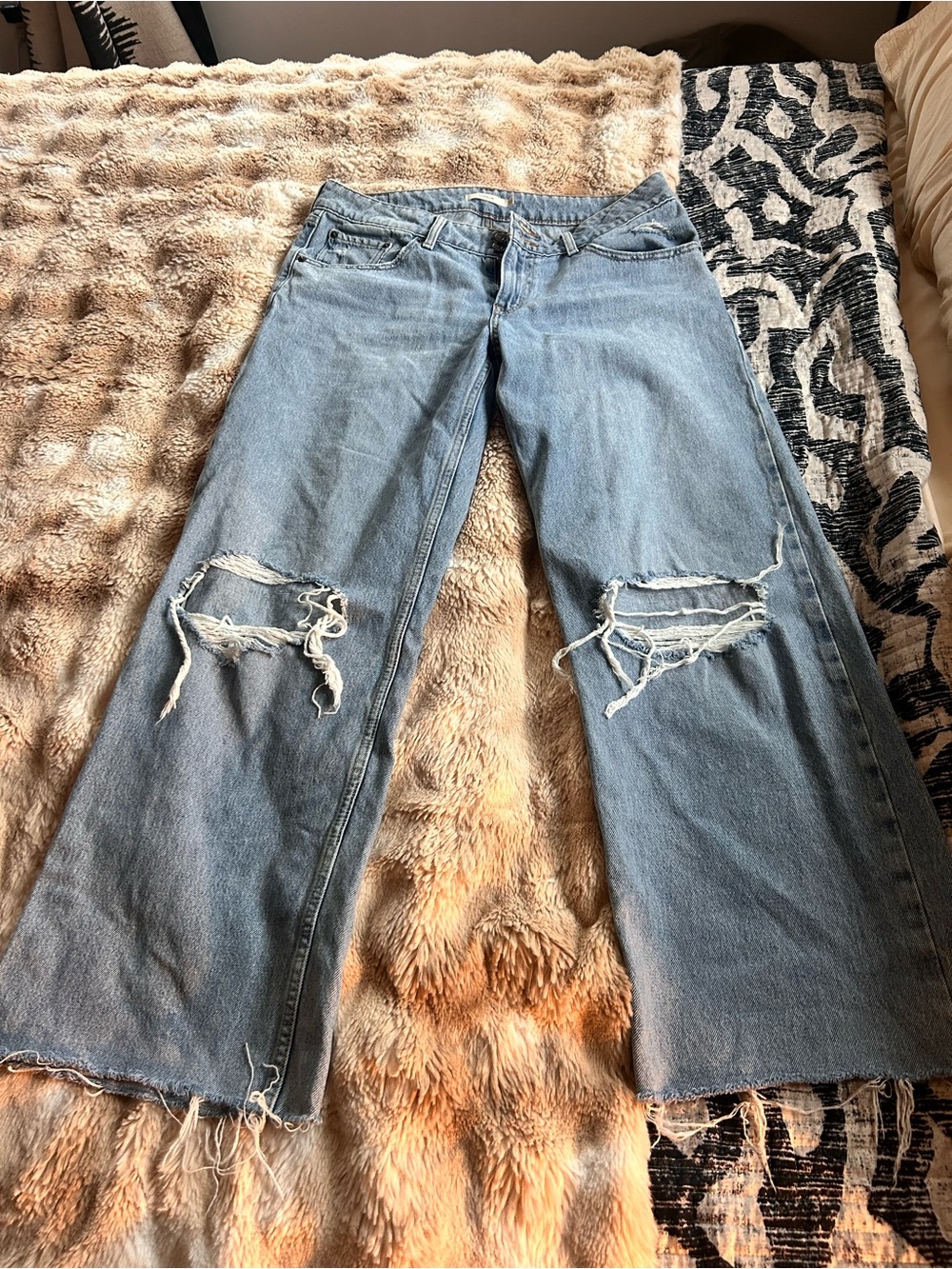 Levi's Light Blue Distressed Wide Leg Jeans